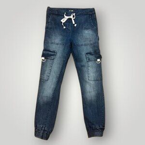 In Italy Women’s S Cargo Jeans Skinny Fit Dark Blue Wash Utility Pants Stretch